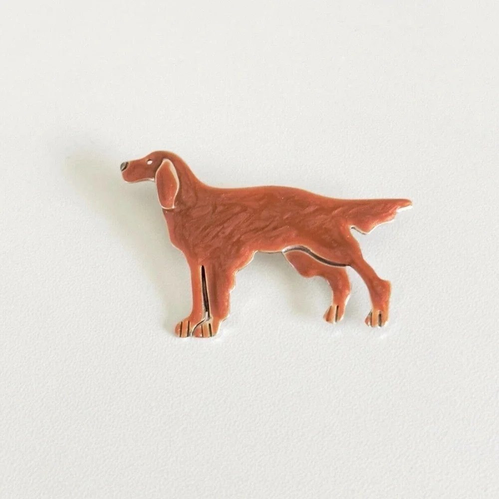 Anne & Jane Vintage 925 Sterling Silver Enameled Dog Irish Setter Brooch Pin